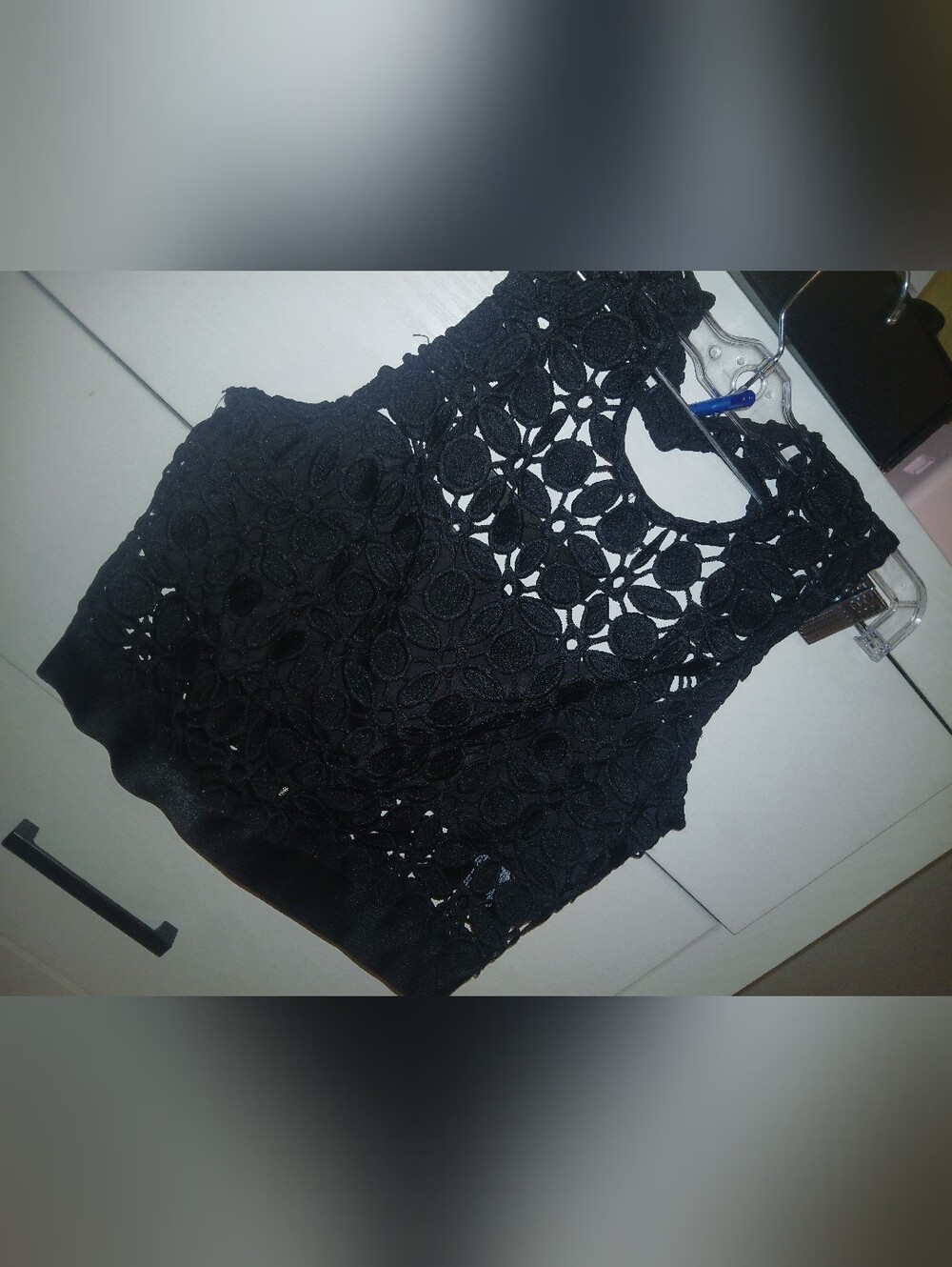bebe Black Crochet Lace Camisole Tank